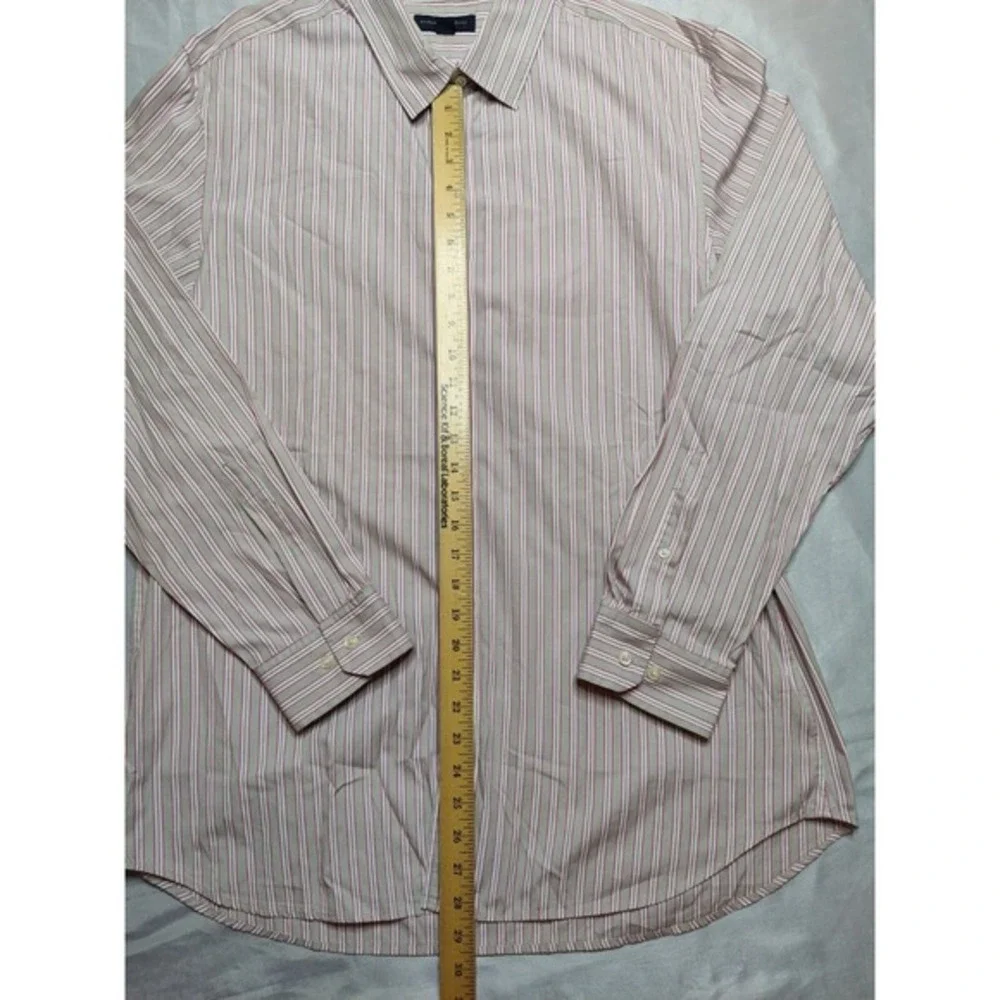 BANANA REPUBLIC Men XL (17-17.5)‎ Slim Fit Pink Stripe Cotton Button Shirt